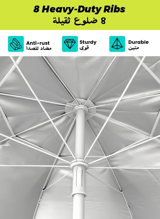 سولار لايف مظلة شاطئية للرمل، مظلة شمسية خارجية محمولة بقطر 2.2 متر مع عمود إمالة وحقيبة حمل وفتحة تهوية للحديقة وحمام السباحة والفناء الخلفي (خطوط عريضة) - Image 5